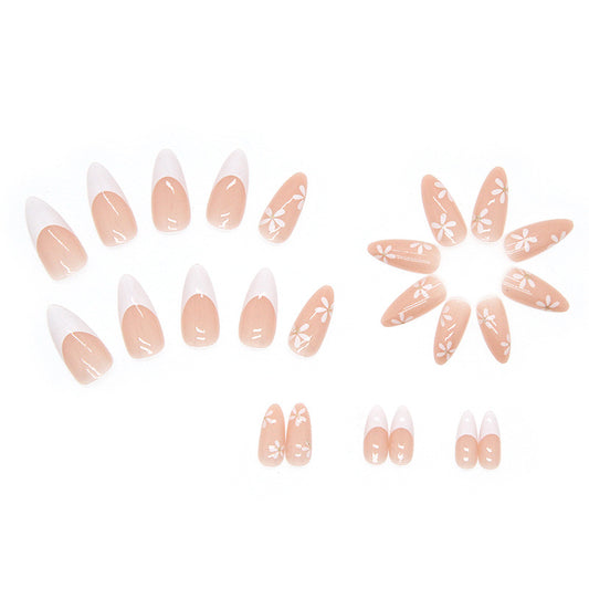 White flower French Tip | Medium Almond | EASY PRESS™