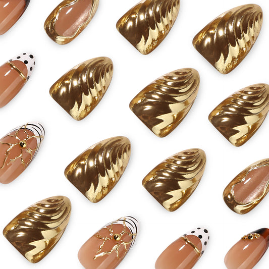EASY PRESS™ Golden Relic short almond nail design