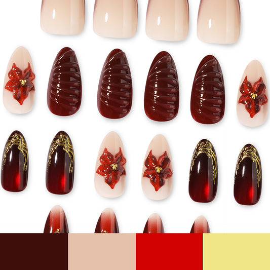 EASY PRESS™ Scarlet Bloom medium almond nail design
