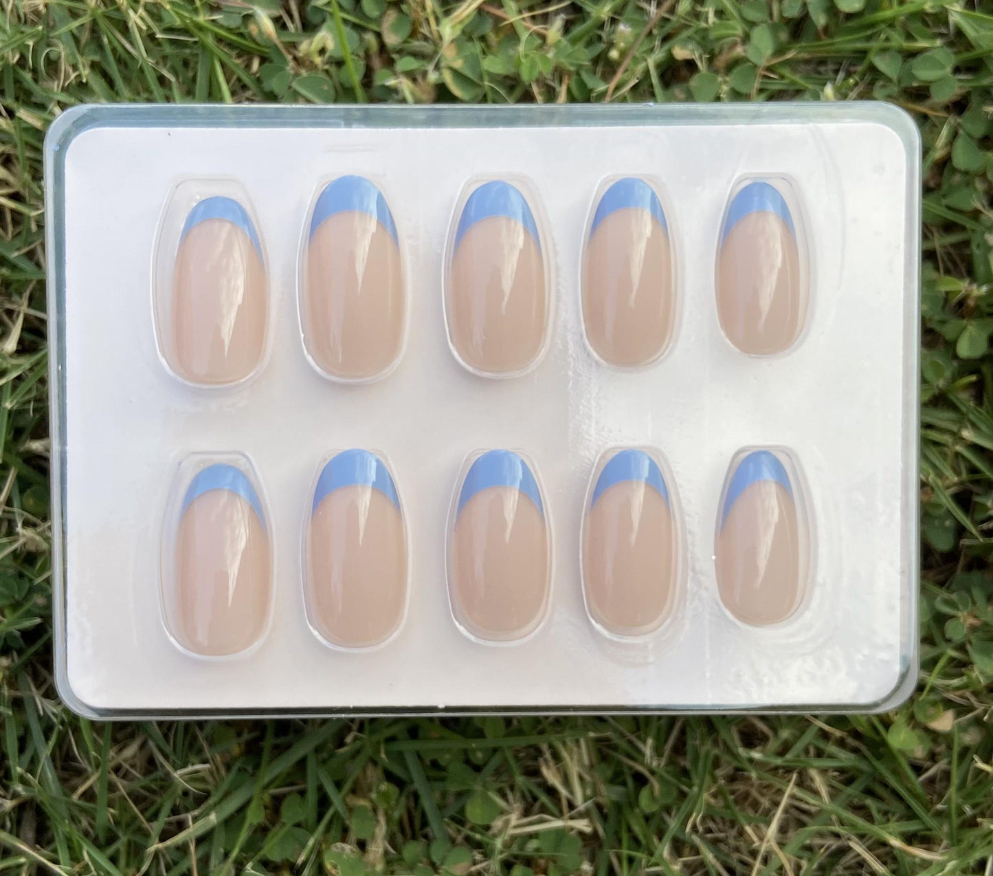 Blue French Tip | Medium Oval
