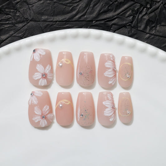 Pinky Floral | Medium Coffin | Handmade