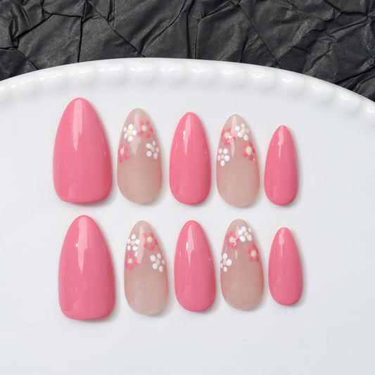 Pink Floral |  Almond | Handmade