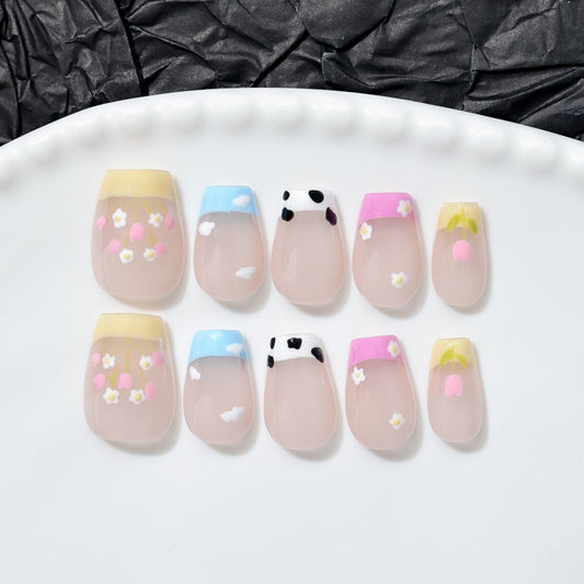 Summer French Tip | Short Coffin | Handmade