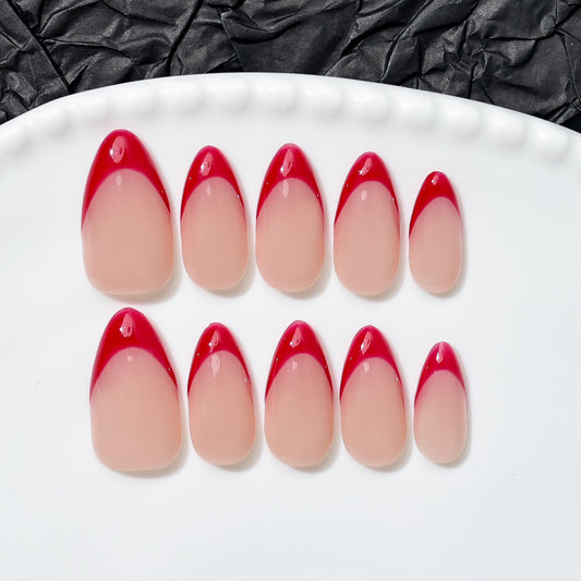 Red French Tip |  Almond  | Handmade