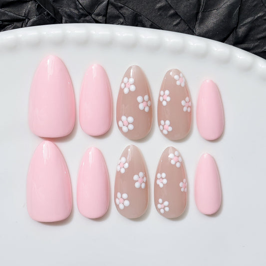Light Pink Floral | Almond | Handmade