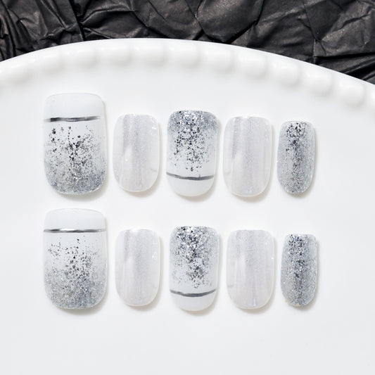 Chrome Glitter | Short Square | Handmade