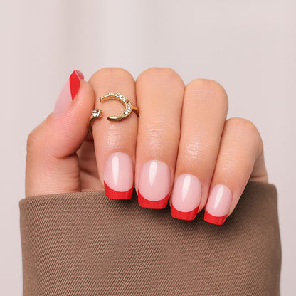 Red French Tip| Short Square