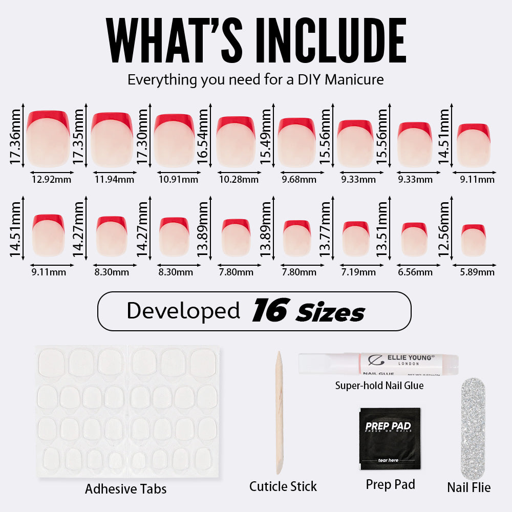 Red French Tip| Short Square