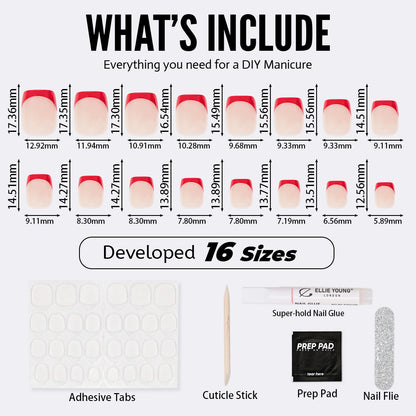 Red French Tip| Short Square