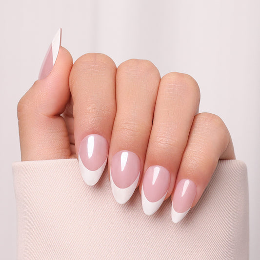 Pink Glaze French Tip | Short Almond