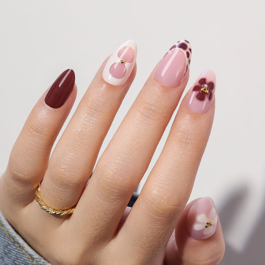 Burgundy Flower | Short Almond | SALON PRESS™