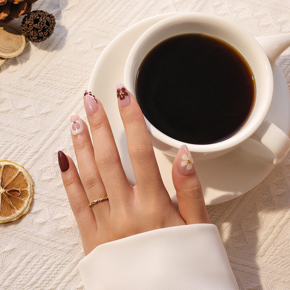 Burgundy Flower | Short Almond