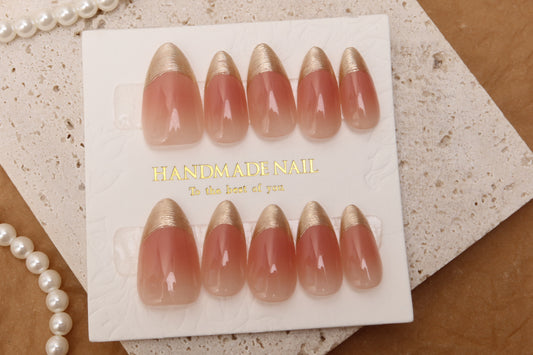 Golden French Tip | Almond | Handmade