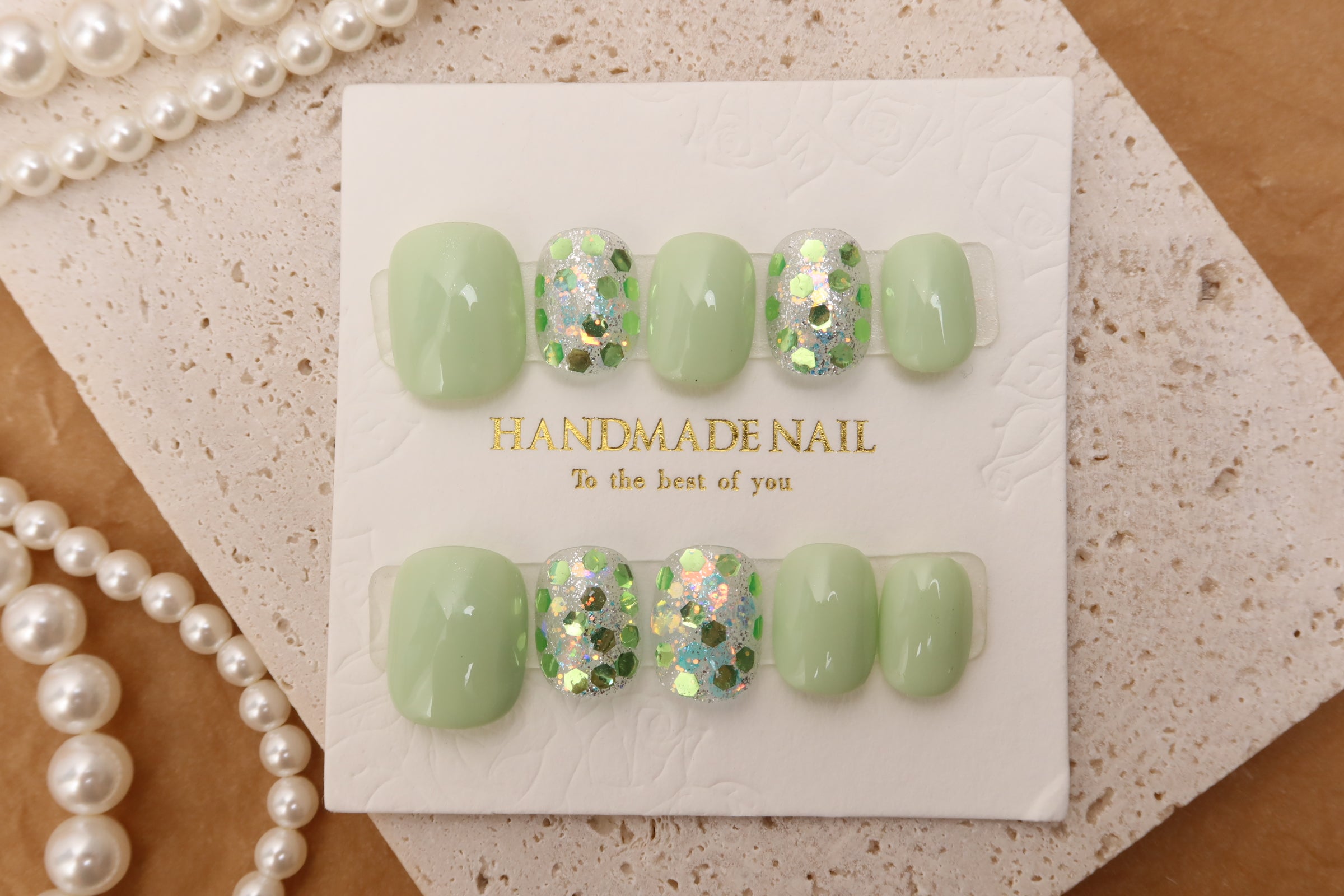 Green glitter  | Handmade Press On Nail