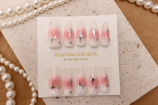 Ombre Star French Tip | Medium Coffin  | Handmade