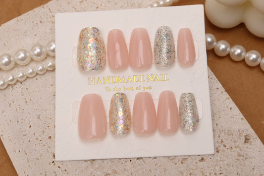 Pink Glitter  | Medium Coffin  | Handmade