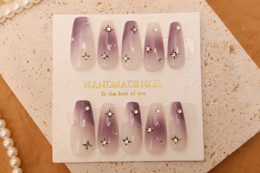 Ombre Purple Stars | Medium Coffin | Handmade