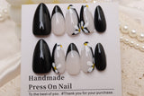 White Flower Black French Tip | Handmade Press on Nail