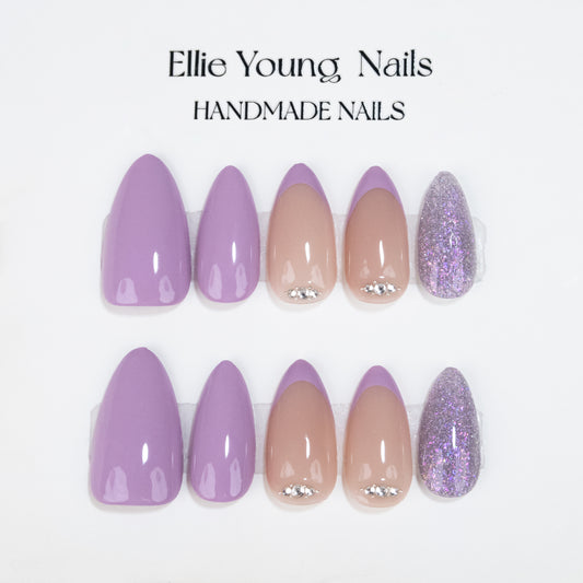 Purple French Tip | Almond | Handmade