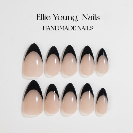 Black French Tip| Almond |Handmade