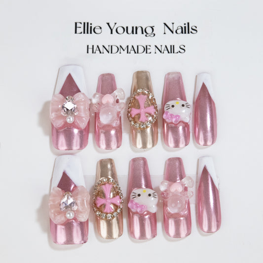Hello Kitty French Tip | Long Coffin | Handmade