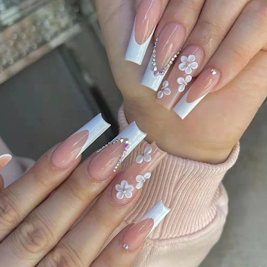 White Flower French Tip Ballerina Nail | Ballerina