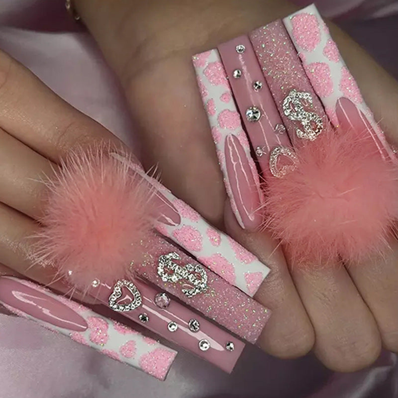 Pink Fluffy Ball Ballerina Nail