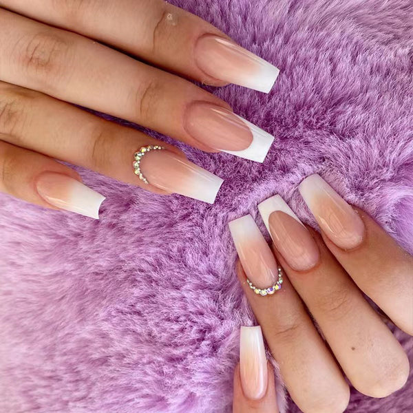 Ombre White French Tip| Medium Coffin