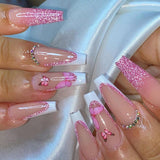 Pink Butterfly Glitter French Tip