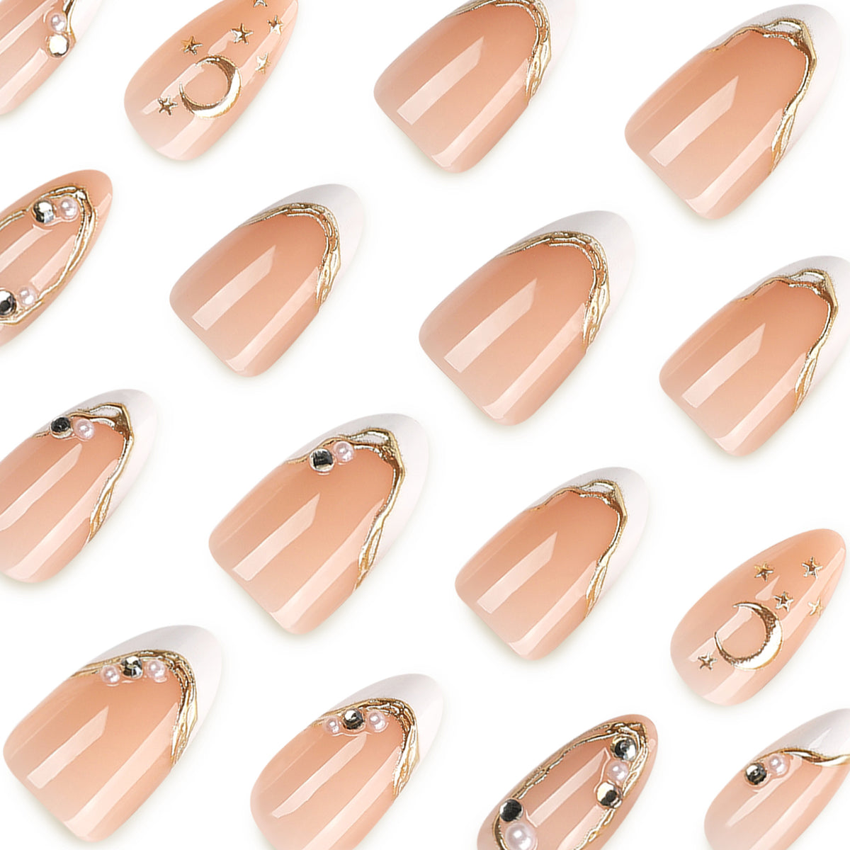Lunar Pearl medium almond press-on nails for an elegant manicure