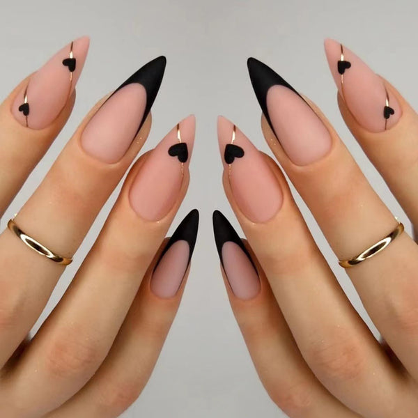 Black Heart French Tip | Almond
