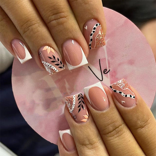 Golden Leaf French Tip | Medium Square