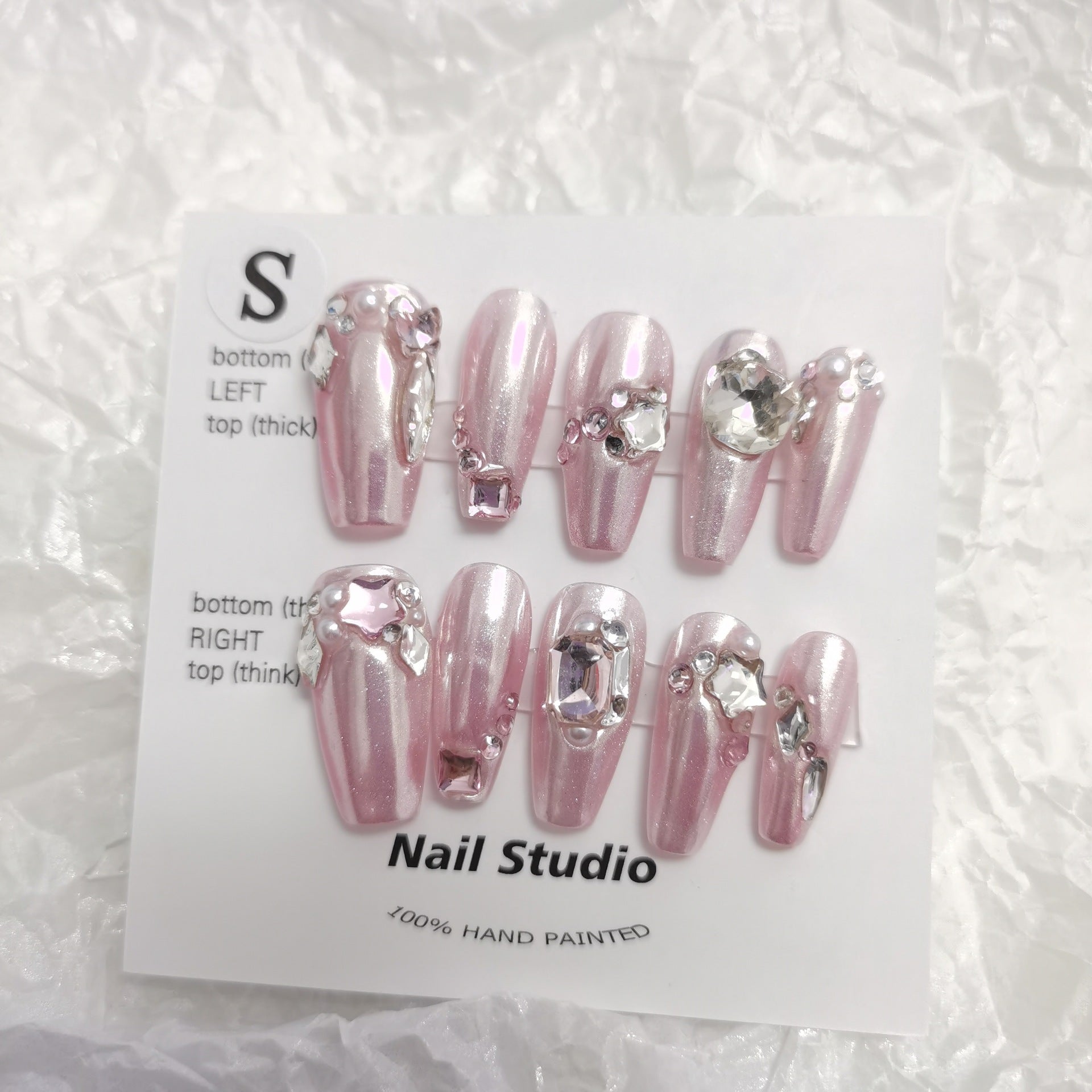 Glazed Pink With Gems | Handmade Nail