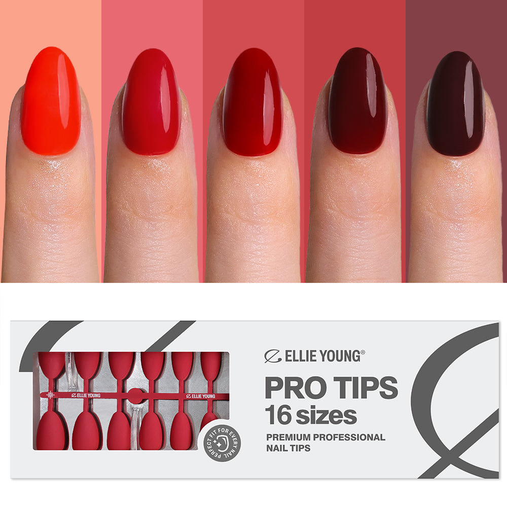 Red short almond fake nails for women, elegant everyday nail style