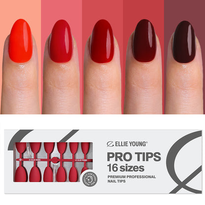 Red short almond fake nails for women, elegant everyday nail style