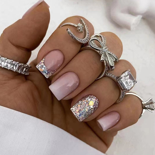 Ombre Glitter French Tip | Short Square