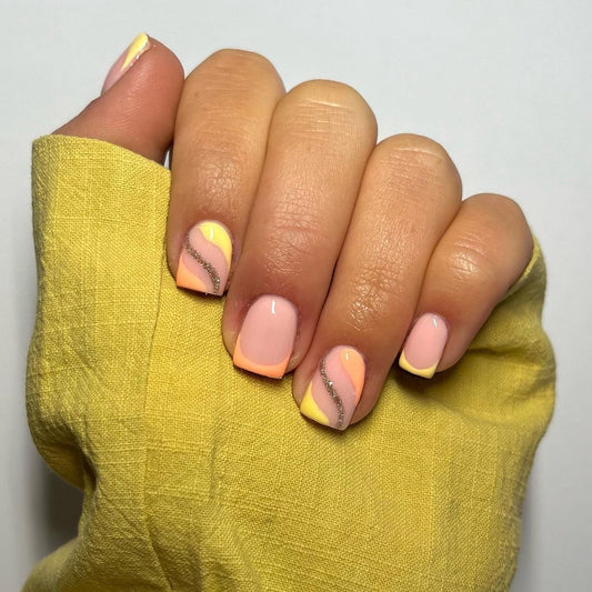 Yellow Glitter Lines |  Short Square