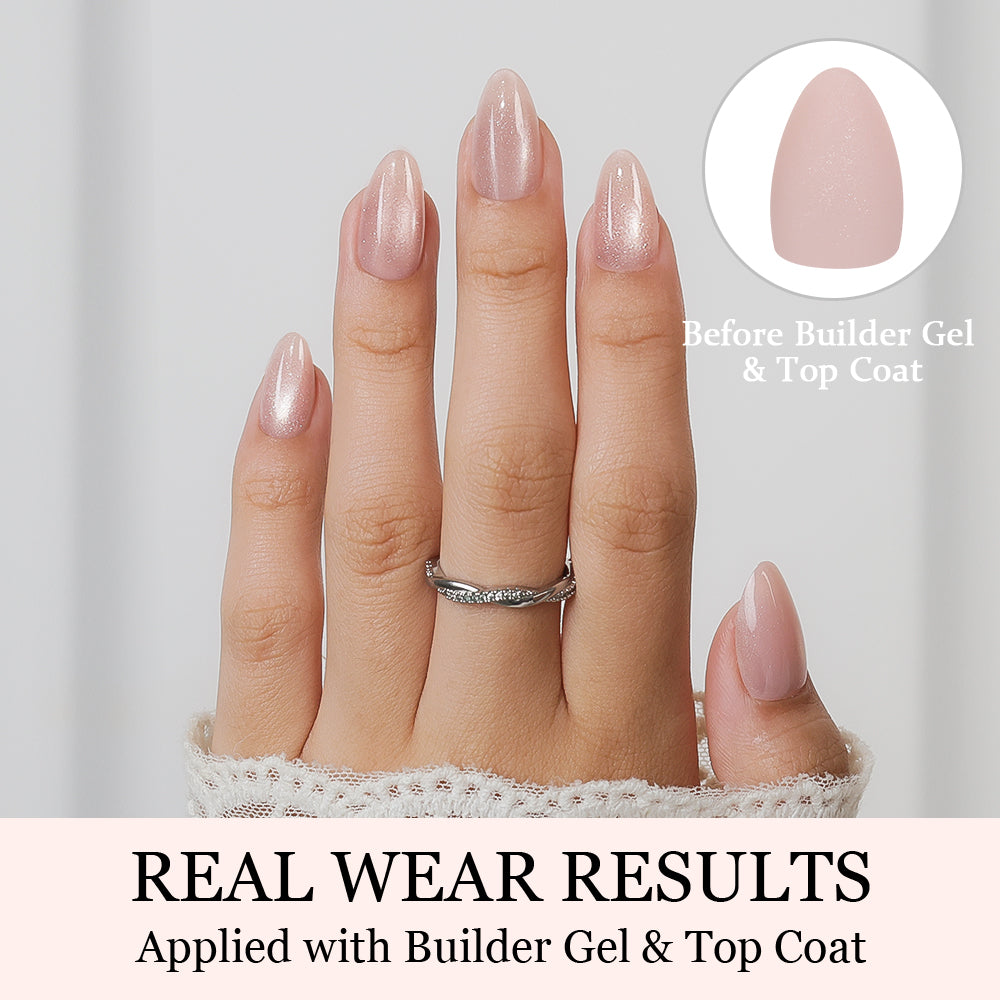 Sparkling Nude Cat Eye | Short Almond | ProTips