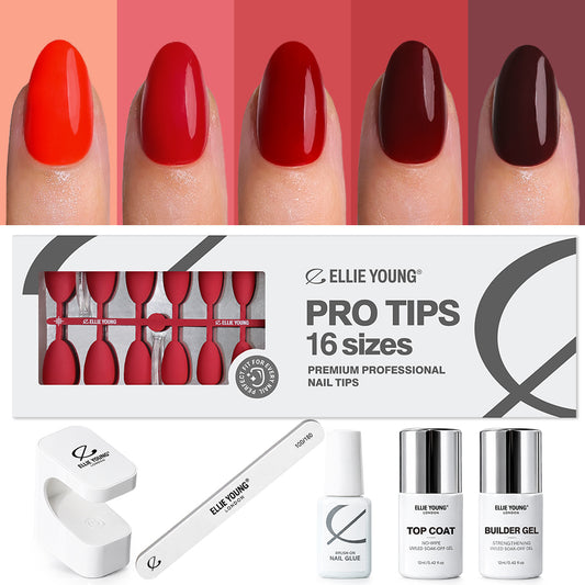 Short red almond press-on nails for women with a glossy finish