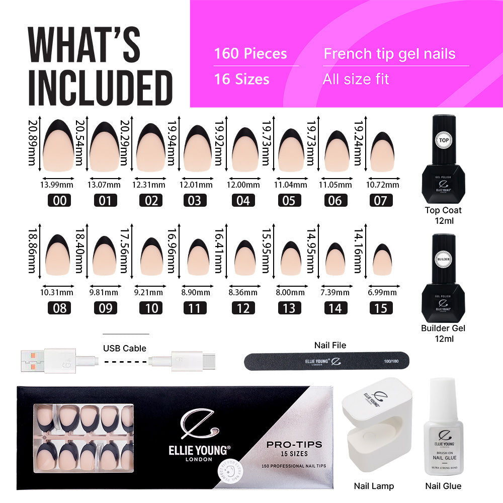 Black French Tip | Short Almond | ProTips