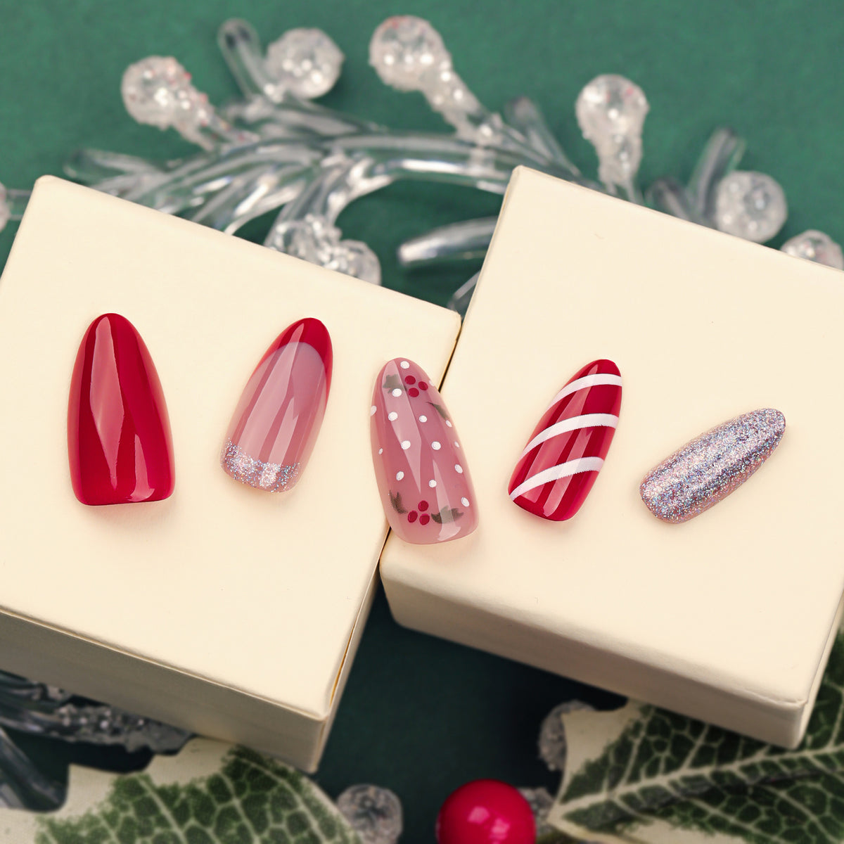 Cherry Haze Christmas press-on nails in a festive cherry shade
