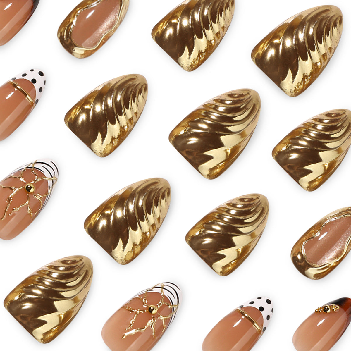 EASY PRESS™ Golden Relic short almond nail design