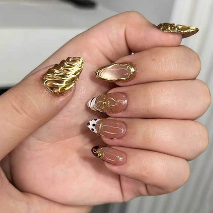 Golden Relic short almond press-on nails for women
