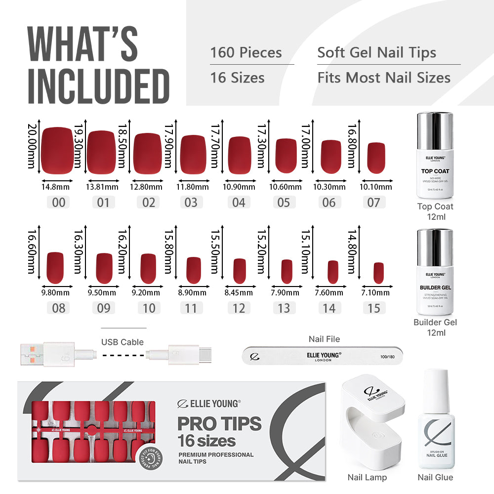 Medium square nail tips in a red nail design