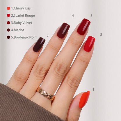 Medium-length red square press-on nail design