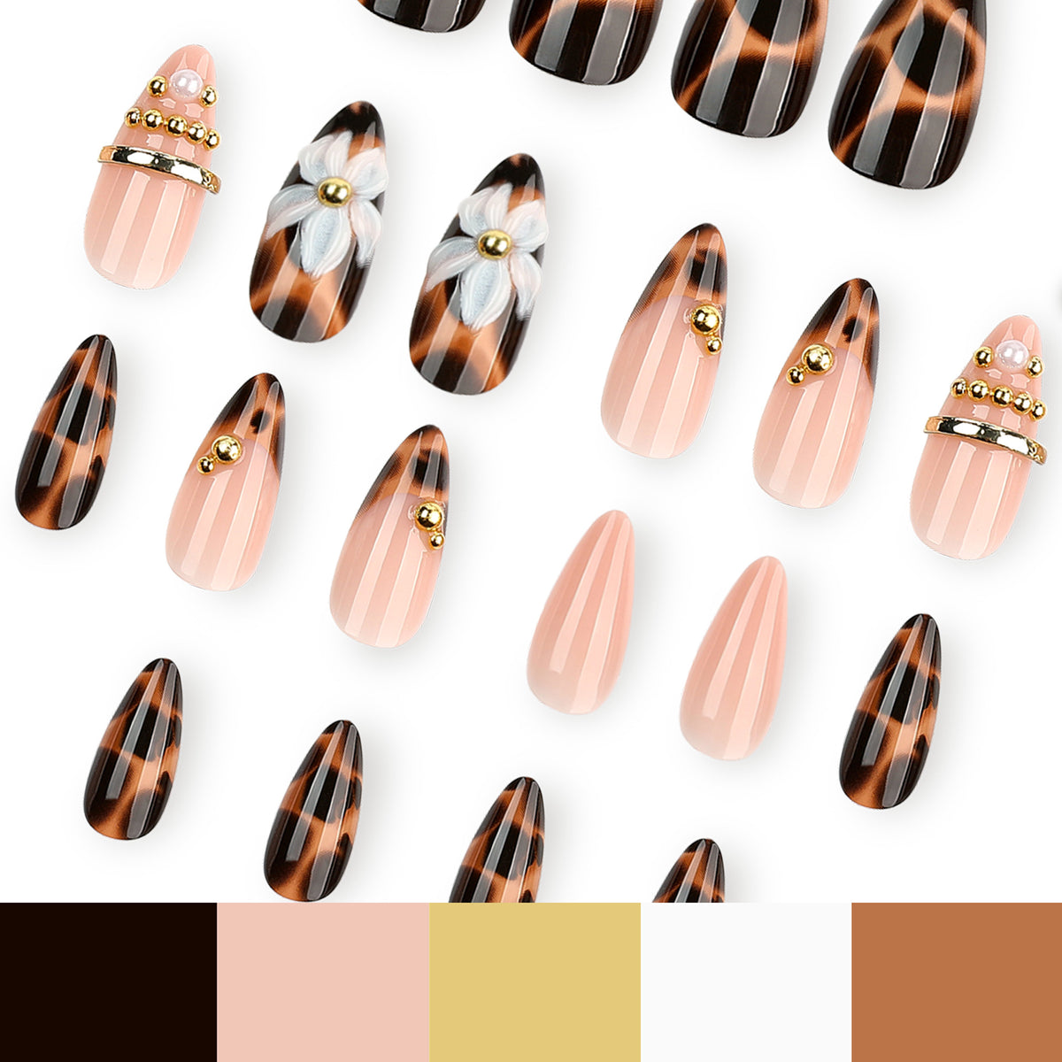 EASY PRESS™ Pearl Tortoise medium almond nail design