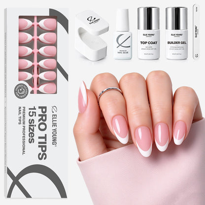 Pink Base French Tip Short Almond ProTips press-on nails by Ellie Young Beauty