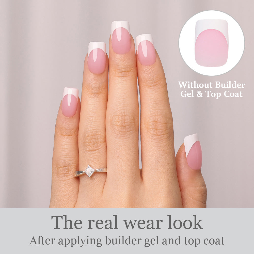 Pink base and white tip square nails for a timeless manicure