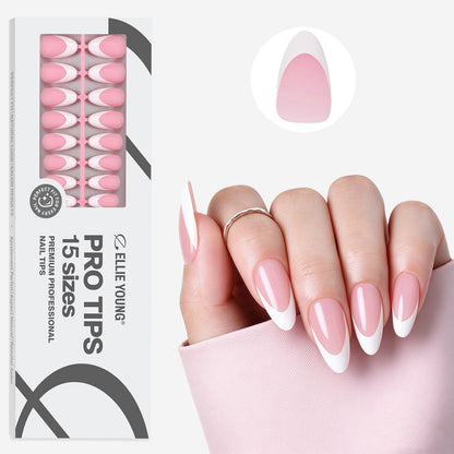 Pink French tip almond nail design for a timeless, feminine look