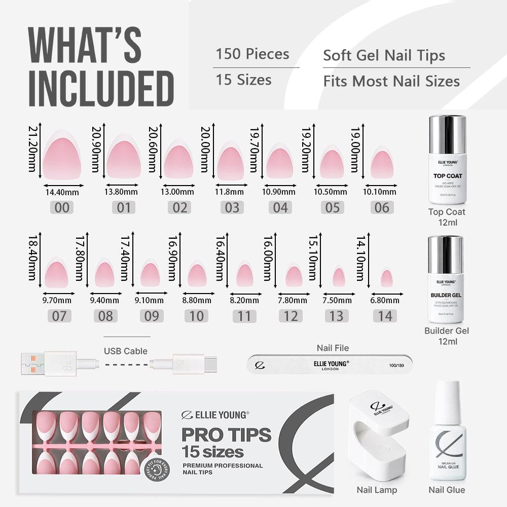 Short almond nails featuring a pink base and white French tip design